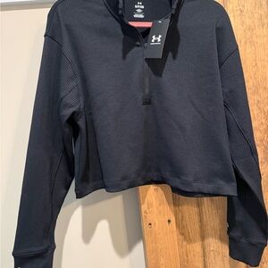 Under Armour Black Waffle Knit Cropped Half-Zip Pullover